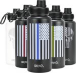 DRINCO Stainless Steel Water Bottle Spout Lid Vacuum Insulated Double Wall Water Bottle USA Flag Military Veteran (32oz Thin Blue Black, 32oz) - Image 2
