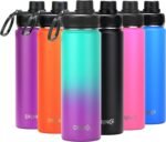 DRINCO Stainless Steel Water Bottle Spout Lid Vacuum Insulated Double Wall Water Bottle Wide Mouth (40oz 32oz 22oz 18oz 14oz) Leak Proof Keeps Cold or Hot (22 oz, 22oz Ombre Fuschia Teal) - Image 2