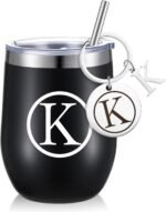 Dandat Personalized Wine Tumbler Cup with Keychain 12oz Black Stainless Steel Travel Mug with Lid Straw Valentine Day Gifts for Employee Teacher Coworker Nurse Volunteer Appreciation Gifts(K Style) - Image 2