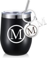 Dandat Personalized Wine Tumbler Cup with Keychain 12oz Black Stainless Steel Travel Mug with Lid Straw Valentine Day Gifts for Employee Teacher Coworker Nurse Volunteer Appreciation Gifts(M Style) - Image 2