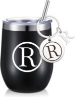 Dandat Personalized Wine Tumbler Cup with Keychain 12oz Black Stainless Steel Travel Mug with Lid Straw Valentine Day Gifts for Employee Teacher Coworker Nurse Volunteer Appreciation Gifts(R Style) - Image 2