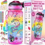 Decorate Your Own Water Bottle for Girls Ages 5-12 -Full Fun Bundle 20 pcs DIY Craft Kit with 1000+ Gems, Unicorn Stickers & Charms - Back to School Gift & Birthday Toy Gifts, Gem Art for Kids - Image 2