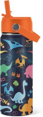 Dinosaur Gifts for Kids - 18oz Colorful Dino Water Bottle with Straw Lid, Stainless Steel Insulated Tumbler, Leakproof, BPA-Free, for Boys & Girls, School, Travel - Dino Lovers Birthday Gift Cup (1pc) - Image 2