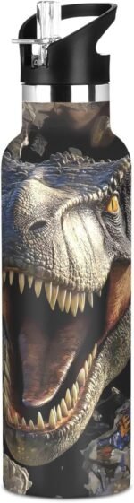 Dinosaur Insulated Water Bottle with Straw Lid,Vacuum Stainless Steel Mug Leakproof Tumbler Flask Jurassic Kids Water Bottle for Sports Travel School,20oz - Image 2