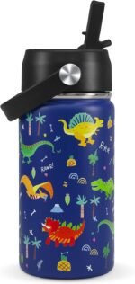 Dinosaur Kids Water Bottle With Straw Lid,14 oz Stainless Steel Travel Bottle,Double Wall Leak Proof Kids Cup,Insulated Tumbler for Toddlers,Metal Bottle for School Boys Girls - Image 2