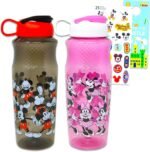 Disney Mickey & Minnie Mouse Water Bottle Set - 2 Pc School Supplies Bundle of Drinking Bottles Plus Stickers and More | Sports Cups for Kids - Image 2