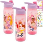 Disney Princess Water Bottles 3 Pack - Bundle with 3 Reusable Drink Cups for Home, School, Sports, Party Favors Plus Stickers, More | 20 Oz Princess Water Bottles Set - Image 2