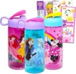 Disney Water Bottle Set – Bundle of 3 Sports Bottles: Disney Princesses, Minnie Mouse & Frozen, Stickers, and More School Supplies | Cups for Kids - Image 2
