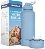 Dog Water Bottle for Dog Lovers - 32 oz Stainless Steel Double Wall Insulated Water Bottle with 8 oz Detachable Bowl on Bottom for Doggy Lovers for Christmas - Dusty Blue - Image 2