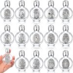 Domensi 14 Pcs Small Glass Holy Water Bottle Bulk 0.5 Floz Embossed Catholic Holy Water Bottles Empty Travel Girls Gifts for Church Events Baptisms Home Wedding(Silver) - Image 2