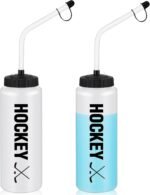 Domensi 2 Pack 1 Liter Sports Water Bottle with Long Straw Hockey Football Lacrosse 34 Oz Water Bottle Easy Squeeze Plastic Use with Sport Helmet in Football Baseball(Translucent Whit,Printed) - Image 2