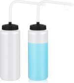 Domensi 2 Pack 1 Liter Sports Water Bottle with Long Straw Hockey Football Lacrosse 34 Oz Water Bottle Easy Squeeze Plastic Use with Sport Helmet in Football Baseball(Translucent,No Printed) - Image 2