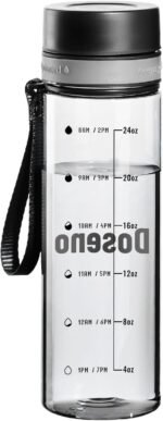 Doseno Reusable Water Bottle, 28OZ Clear Water Bottle with Time Marker, Plastic Water Bottles with Strap, Gym Water Bottles for Men, Black - Image 2