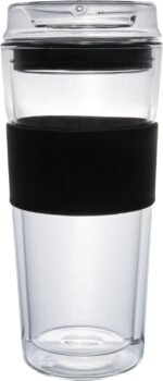 Double Wall Glass Tumbler 10 ounce All Glass Reusable Insulated Tea/Coffee Mug & Lid, Hand Blown Glass Travel Mug (10 ounce) No Leaks, Silicone Grip for Easy Carry, Natural Taste - Image 2