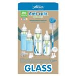 Dr. Brown's Anti-Colic Options+ Narrow Glass Baby Bottle Starter Set with Silicone Bottle Sleeves, Levels 1, 2, and 3 Nipples, Soft Touch Cleaning Brush, Storage/Travel Caps, and HappyPaci - Image 2