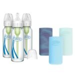 Dr. Brown's Anti-Colic Options+ Narrow Glass Baby Bottles with Silicone Sleeves, Blue, Glow, Mint, BPA-Free, 8 oz/250 mL, 0m+, 3-Pack - Image 2