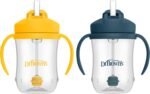 Dr. Brown's Milestones Baby's First Straw Cup, Training Cup with Weighted Straw, 9oz/270mL, Dark Blue/Vintage Yellow, BPA Free, 6m+, 2 Pack - Image 2