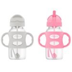 Dr. Brown's Milestones Wide-Neck Sippy Straw Bottle with 100% Silicone Handles and Weighted Straw, 9 oz/270 mL, Gray & Pink, 6m+, 2 Count (Pack of 1) - Image 2
