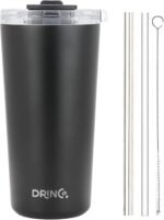 Drinco - 20 oz Stainless Steel Tumbler | Double Walled Vacuum Insulated Mug With Lid, 2 Straws, For Hot & Cold Drinks (20oz Black, 20oz) - Image 2