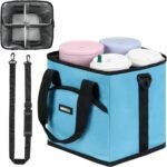 Drink Carriers 4 Cup with Handle​​ - Insulated Reusable Leakproof Tumbler Bag for Delivery & Car, Portable Folding Caddy with Adjustable Dividers & Straw/Lid Organizer, Blue - Image 2