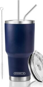 D·S 30 oz Navy Tumbler Stainless Steel Double Wall Vacuum Insulated Mug with Straw and Lid, Cleaning Brush for Cold and Hot Beverages - Image 2