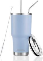 D·S 30oz Blue Tumbler Stainless Steel Double Wall Vacuum Insulated Mug with Straw and Lid, Cleaning Brush for Cold and Hot Beverages - Image 2