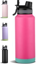 EIFFELTON 32 oz Insulated Sports Water Bottle with Straw, Vacuum Stainless Steel Water Flask with Handle, Thermal Metal Water Cup Mug with 2-in-1 Lid, Raspberry Vibes - Image 2