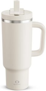 ENCOOL 40 oz Tumbler with Handle and Straw: Stainless Steel Insulated Tumbler Keeps Cold for 24 Hours, Leakproof Travel Cup Fits in Cup Holder and BPA-Free, Cream Moon - Image 2