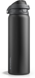 ENCOOL Leakproof Insulated Water Bottle with Straw Dual-Sip Water Bottle Bag-Safe Design for Work, Commute & Gym – Keeps Drinks Cold All Day, 24 oz, Jet Black - Image 2