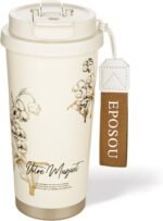 EPOSOU Travel Coffee Mug,leak proof travel mug tumbler with Flip Lid,Reusable Insulated Stainless Steel Cold&hot Brew,16oz,Gifts for Women Men Him Her,for Travel, Hydration, Sports(Creamy Lily) - Image 2
