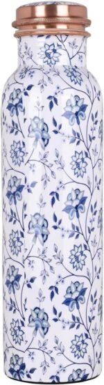 Eco-Friendly Copper Water Bottle (33 Oz, White) - Traditional Meenakari Art Floral Design Leak Proof & Rust Resistant Water Bottle for Gift - Image 2