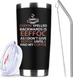Eeffoc Is Coffee Spelled Backwards Funny Coffee Tumbler,20oz Insulated Stainless Steel Travel Mug with Lid,Straw and Brush,Double Wall Iced Travel Cup,Gifts for Women,Men,Boss,Friends,Employ(Black) - Image 2