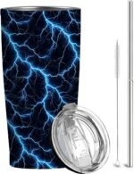 Electric Lightning 20oz Tumbler with Lid and Straw | Vacuum Insulated Stainless Steel Coffee Travel Mug | Double-Wall, Cupholder Friendly | Christmas and Birthday Gifts for Men and Women - Image 2