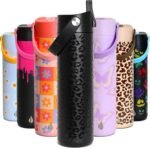 Elemental 24oz Insulated Water Bottle with Straw - 100% Leak-Proof Stainless Steel Core Water Bottles for Travel, Sports and Gym - Double Wall Insulation & BPA Free - Black Leopard - Image 2