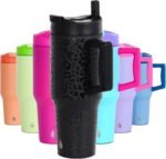 Elemental 32 oz 100% Leak Proof Tumbler with Handle & Straw - Stainless Steel Double Wall Insulated Tumbler for Hot and Cold Beverages - Travel Coffee Mug with Sip & Straw Lid - Black Leopard - Image 2