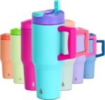 Elemental 32 oz 100% Leak Proof Tumbler with Handle & Straw - Stainless Steel Double Wall Insulated Tumbler for Hot and Cold Beverages - Travel Coffee Mug with Sip & Straw Lid - Blue Tie Dye - Image 2