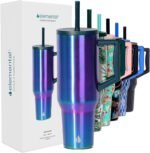 Elemental 40 oz Tumbler with Handle and Straw - Spill Proof Insulated Stainless Steel Commuter for Hot and Cold Beverages - Travel Coffee Mug with 2 Straws & Spill Proof Lid - 40oz - Iridescent - Image 2