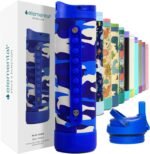 Elemental Iconic Kids Water Bottle with Straw Lid & Stress Reliever Pop It Handle, Leak-Proof When Closed, Triple Insulated Stainless Steel Reusable Thermos Water Bottle, 20oz - Blue Camo - Image 2