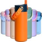 Elemental Insulated Kids Water Bottle, Stainless Steel Water Bottle with Straw Lid & Pop-It Handle, Leak-Proof Water Bottles for School, Boys or Girls, Travelling and Sports, 18oz - Orange Tie Dye - Image 2