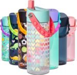 Elemental Leak Proof Water Bottles for Kids - Splash Kids Water Bottle for School with Pop-it Handle - BPA Free Tritan Plastic Reusable Water Bottle with Straw - Rainbow Heart - 18oz - Image 2