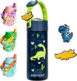 Elemental Water Bottles for Kids - Splash Kids Water Bottle for School with Fun Charm Handle - BPA Free Tritan Plastic Bottle with Straw Leak Proof When Spout is Closed - 18oz - Dinosaur Friends - Image 2