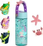 Elemental Water Bottles for Kids - Splash Kids Water Bottle for School with Fun Charm Handle - BPA Free Tritan Plastic Bottle with Straw Leak Proof When Spout is Closed - 18oz - Mermaid - Image 2