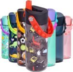 Elemental Water Bottles for Kids - Splash Kids Water Bottle for School with Pop-it Handle - BPA Free Tritan Plastic Water Bottle with Straw Leak Proof when Spout is Closed - Construction - 18oz - Image 2