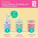 Elk and Friends Kids + Toddler Glass Cups | The Original 8oz Glass Mason Jar with Sleeves + Lids | Silicone Straws + Stopper | Smoothie Cup | Food Storage | Spill Resistant | Dishwasher Safe | 4 Pack - Image 2