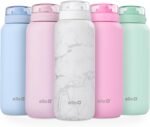Ello Cooper 40oz Stainless Steel Water Bottle with Straw and Carry Handle, Double Walled and Vacuum Insulated Metal, Leak Proof Locking Lid with Soft Silicone Spout, Reusable, BPA Free, White Marble - Image 2