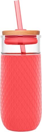 Ello Devon 18oz Glass Tumbler with Straw, Friction Fit Bamboo Wood Lid and Silicone Sleeve | Perfect for Iced Coffee, Tea, Matcha and Smoothies - Image 2