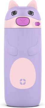 Ello Ellies 12oz Vacuum Insulated Stainless Steel Kids Water Bottle with Straw and Built-in Carrying Handle and Leak-Proof Locking Lid for School Backpack, Lunchbox and Outdoor Sports, Cat - Image 2