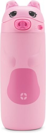 Ello Ellies 12oz Vacuum Insulated Stainless Steel Kids Water Bottle with Straw and Built-in Carrying Handle and Leak-Proof Locking Lid for School Backpack, Lunchbox and Outdoor Sports, Pig - Image 2