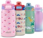Ello Kids Pop & Fill 12oz Toddler Water Bottle with Quick Fill Lid, Double-Wall Vacuum Insulated Stainless Steel, Leak Proof, BPA Free, Sip & Chug, For School, Lunchboxes, Preppy Cherries - Image 2