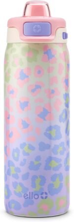 Ello Pop & Fill 18oz Stainless Steel Kids Water Bottle with Quick Fill Lid | Vacuum Insulated BPA Free Bottle with Leak Proof Straw and Chug Lid, Dishwasher Safe, Gift For Kids Teens, Cheetah - Image 2